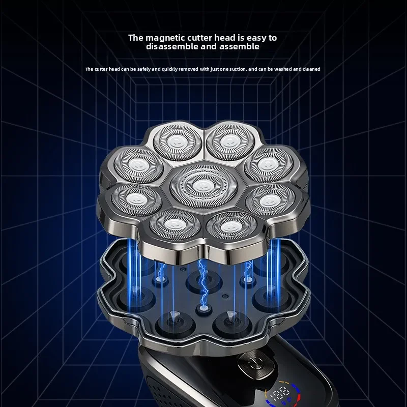Rasoir électrique 9D pour hommes, affichage numérique, étanche, Machine à tête chauve, couteau à aspiration magnétique, couteau à barbe, 2025