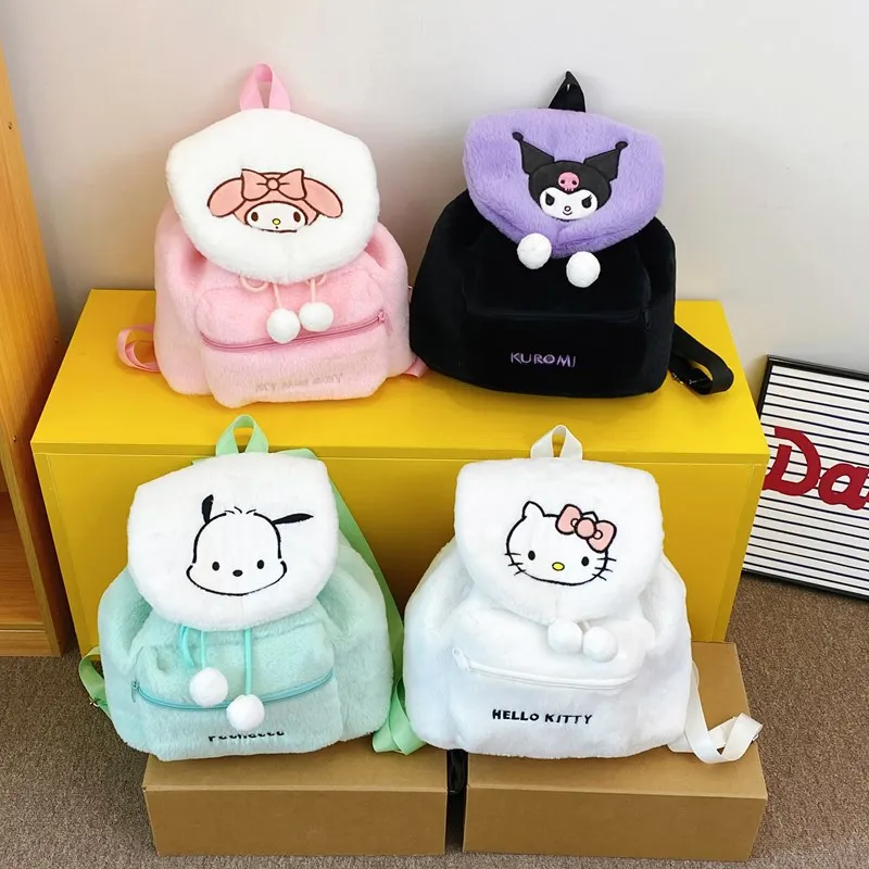 

New Sanrio Kawaii Anime Hello Kitty Plush Backpack Cute Sweet Cinnamoroll My Melody Cartoon Shoulder Bag Lovely Gifts for Kids