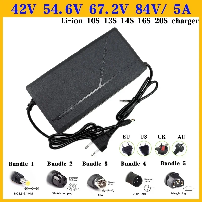 36V 48V 52V 60V 72V 2A 3A 5A 10S 13S 16S 20S Carregador de bateria de íon-lítio 42V 54.6V 58.8V 67.2V 84V 2A 3A 5A Carregador rápido inteligente