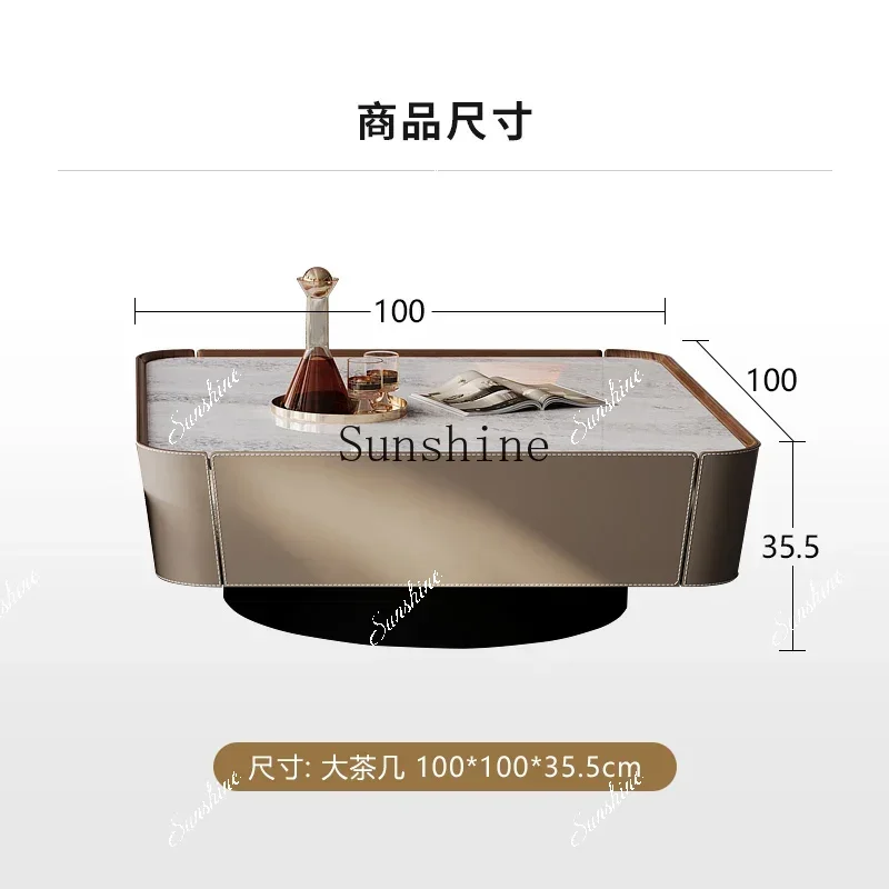 

Premium Italian living room simple light luxury saddle leather marble high and low coffee table combination FT