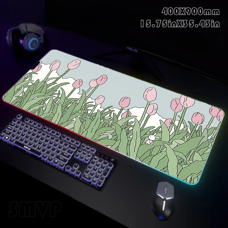 

Cute Plant RGB Mouse Pad Large Gamer Mousepads LED Desk Rug Mouse Mat Backlit Laptop Pads Luminous Keyboard Mats