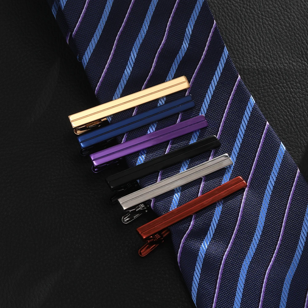 New Colorful Spray Painted Striped Tie Clip Gold Silver Blue Black Purple Red Colors Mens Jewelry With Free Shipping