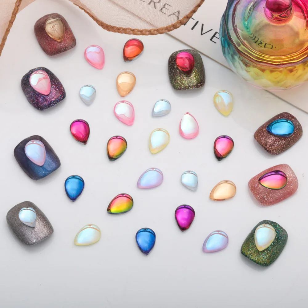 100Pcs 7x10mm Glossy Mocha Teardrop Nail Charms - Shiny Press-On Nail Decor Elegant Nail Art Accessories for Luxurious Manicures