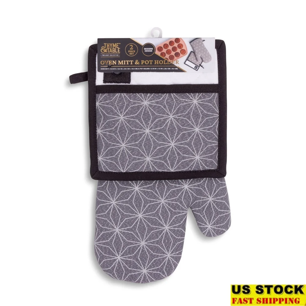 

Heat Resistant Oven Mitt Potholder Set Durable Cotton Kitchen Accessories Comfortable Grip Machine Washable Star Pattern 2 Pack