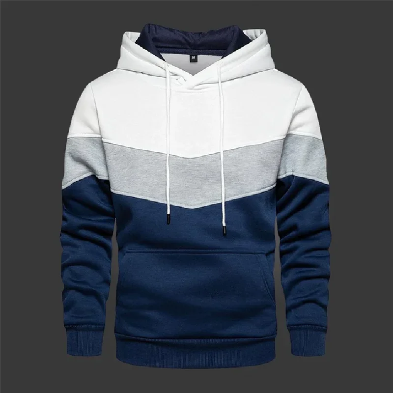 Men's velvet sports jacket, tricolor hooded sweatshirt, casual, warm, fashionable, winter, 2024 men's clothing