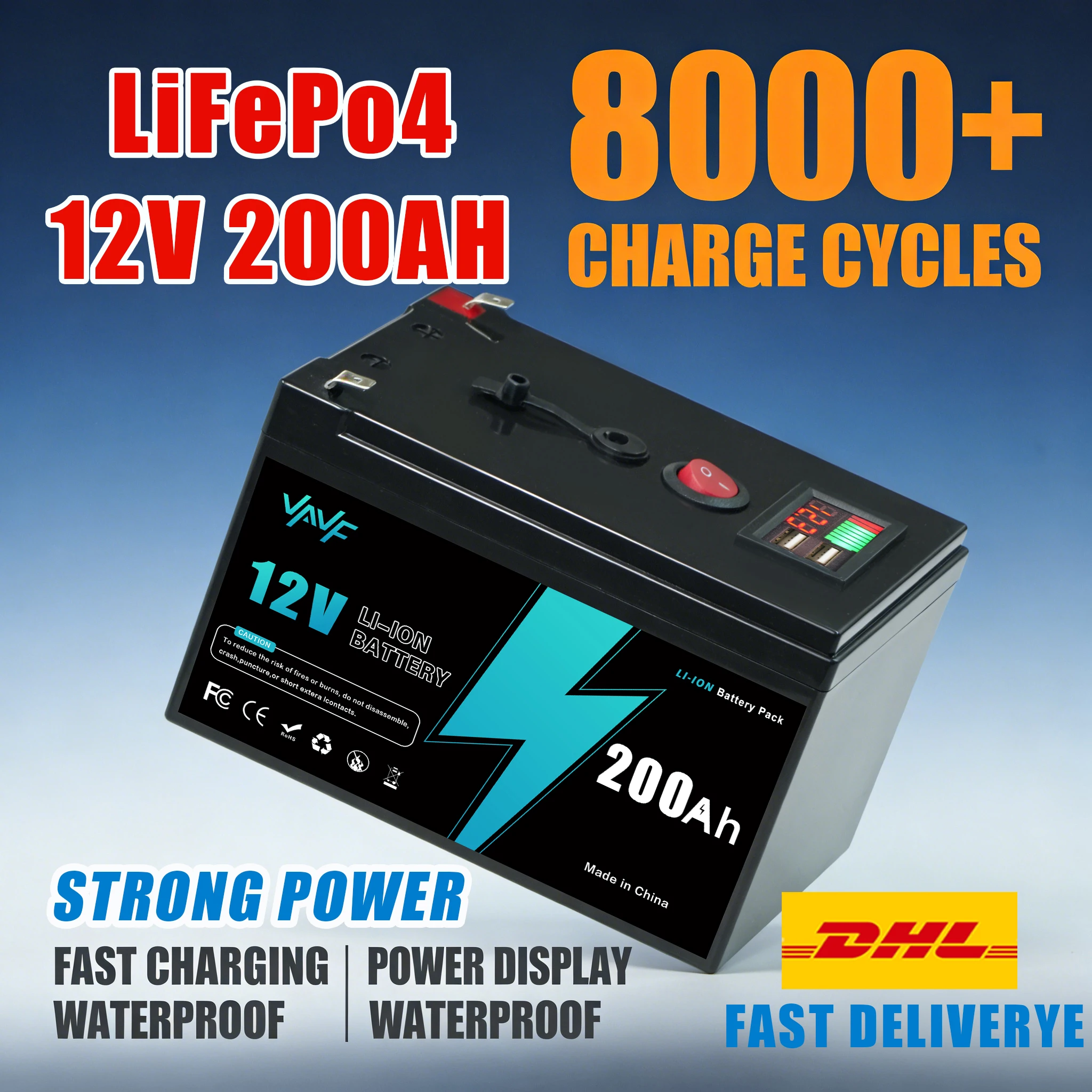 

Lithium Battery 12V200Ah Lithium Iron Phosphate Batteryw/ Enhanced BMS-Perfect for Solar Storage, RV, Boat, Solar Battery