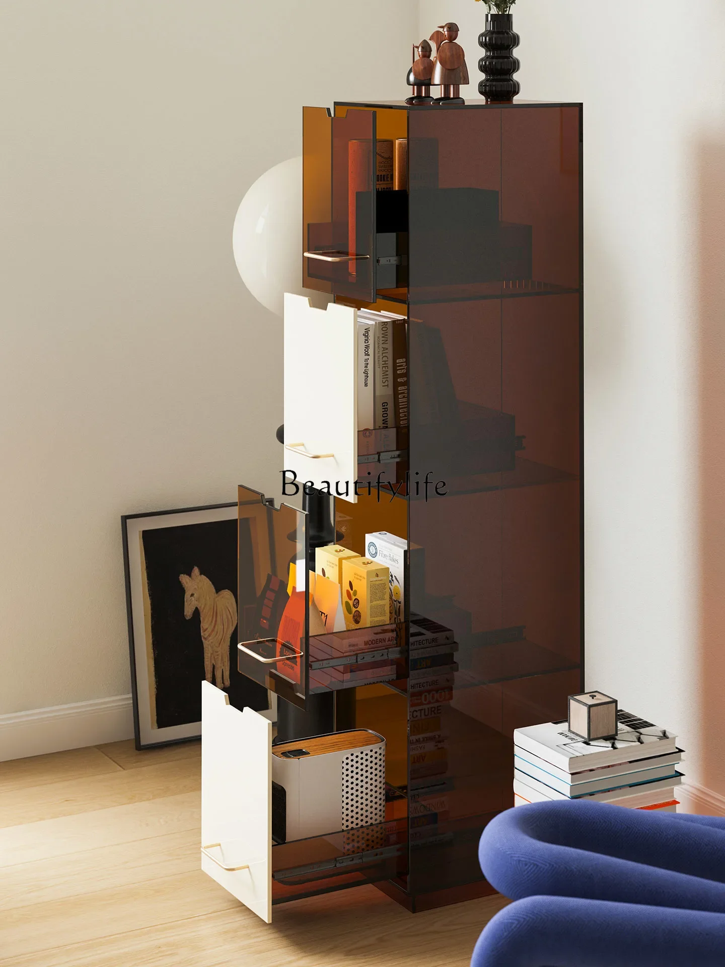 09 خزانة ذات حافة ضيقة ورف كتب ومنظم عرض رف تخزين قائم على الأرض #3