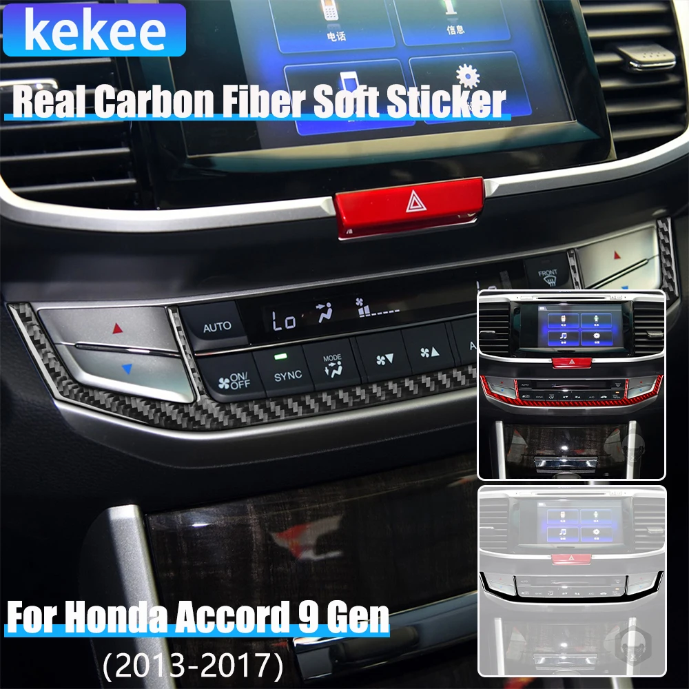 

Real Carbon Fiber Car Accessories Center Console Climate Control Cover Soft Sticker For Honda Accord 9th Gen 2014 2015 2016 2017