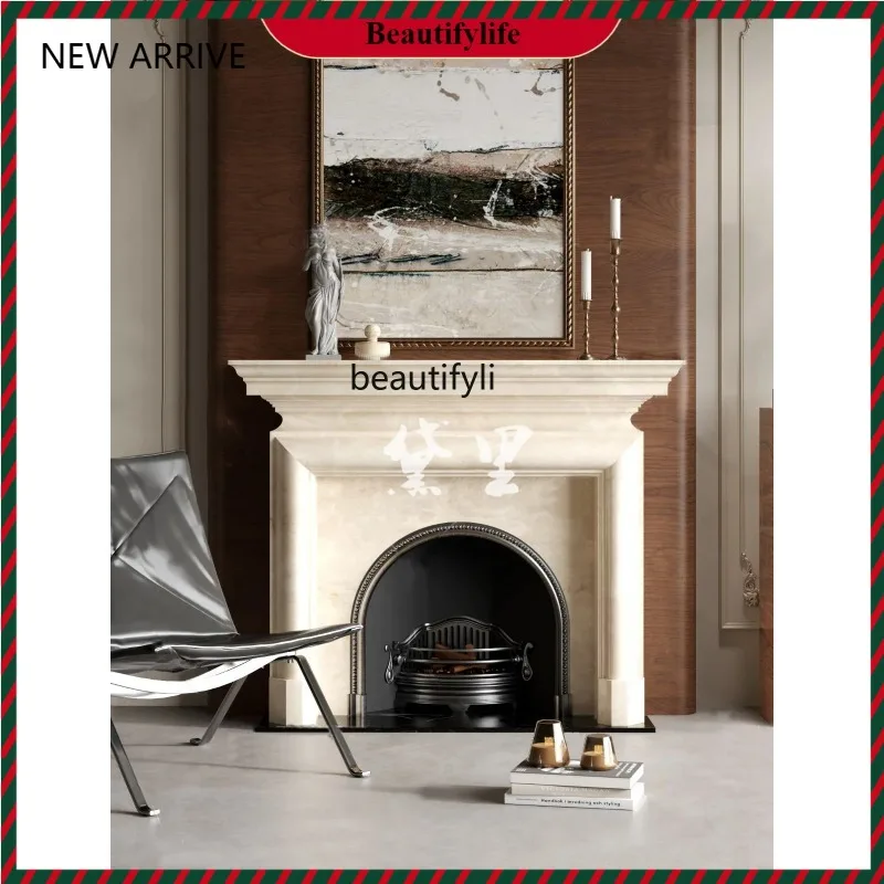 

KK32 French retro arch fireplace decorative cabinet white marble, solid wood custom fireplace carving