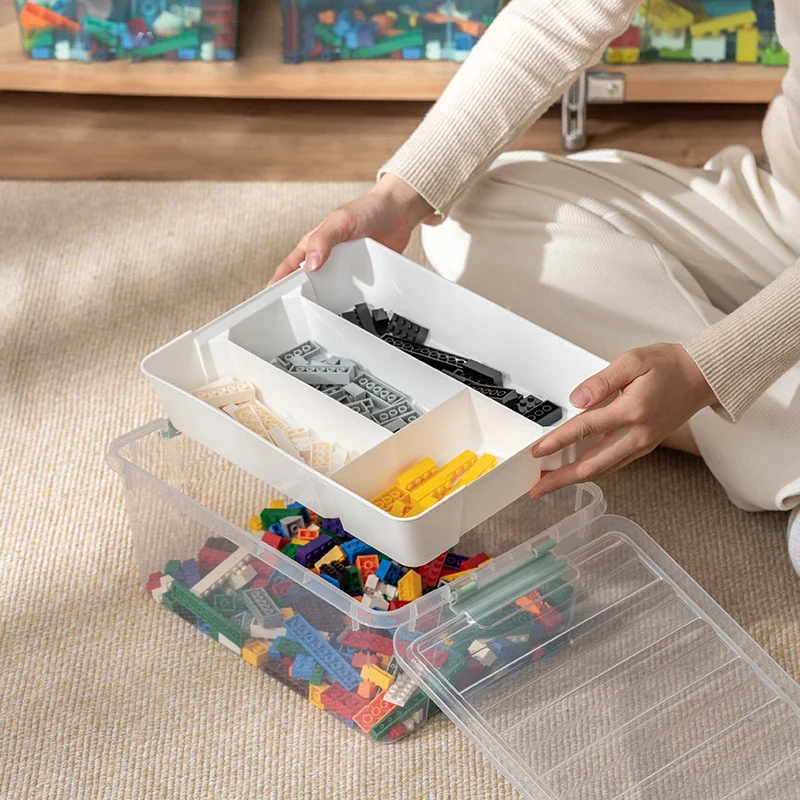 Storage Bins with Building Baseplate Lid and Removable Tray Large Plastic Storage Bins Lego Organizers and Storage Bead, Tool