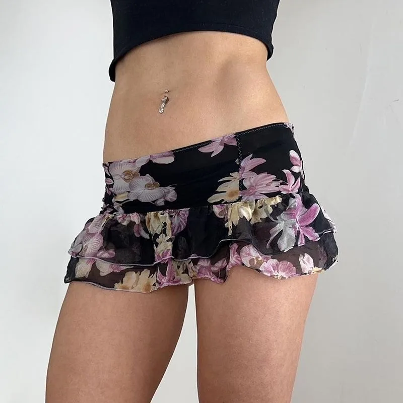 

Topanoma Mini Skirts Women Floral Printed Slim Elegant Vintage Sweet Elegant French Style Cake Skirt Female Casual Fashion