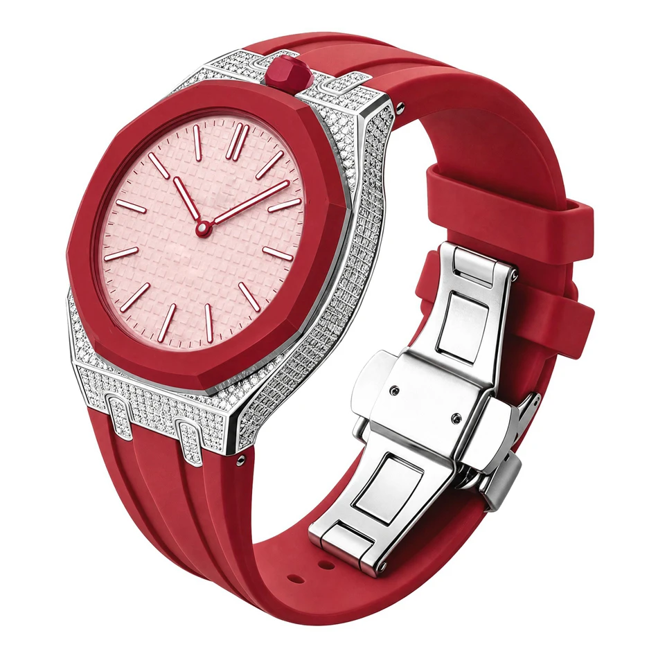 Diamant-Moissanit-Uhrenarmband für Swatch X AP Royal Pop Pocket Edelstahlgehäuse mit Silikonarmbändern Set Ersatzband