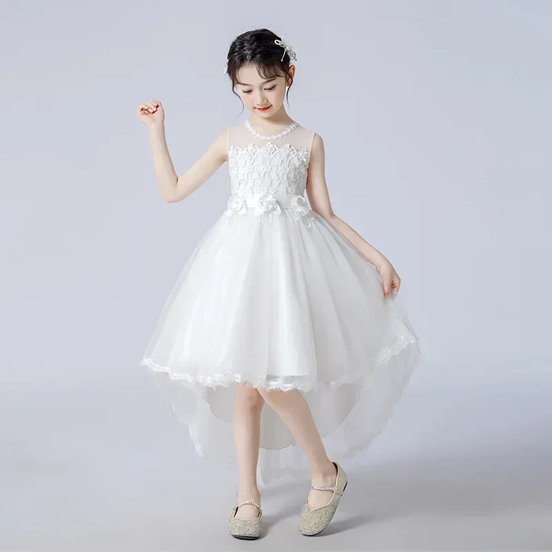 Girls' Dress Princess Dress 2024 Summer New Middle and Big Children's Piano Performance Dress Trailing Western Style Flower Chil