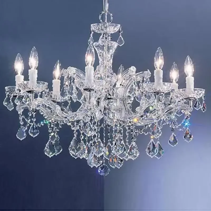8 Light Crystal LED Chandelier Chrome Gold Finish Height Adjustable for Wedding Ballroom Maria Theresa Style Deluxe Lighting