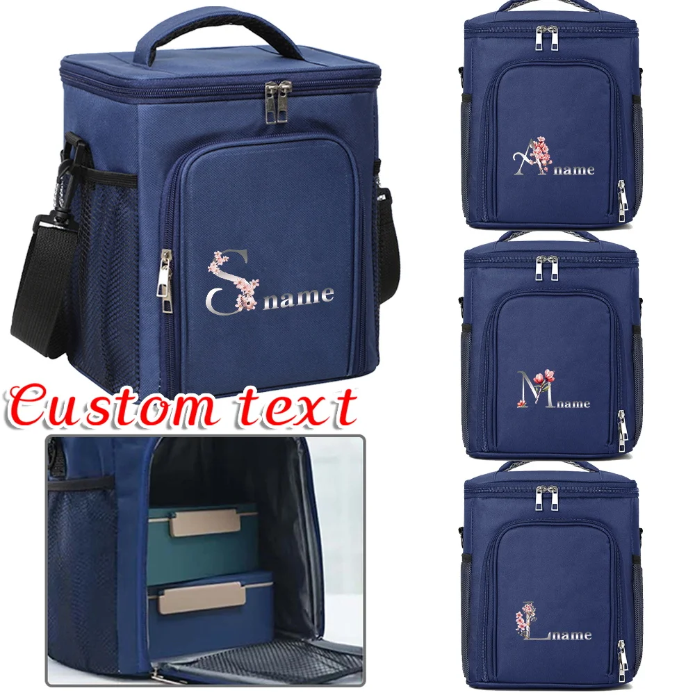 

Customized Name Insulated Blue Lunch Box Bag Fashionable Single Shoulder Storage Bag Large Capacity Waterproof Storage Box