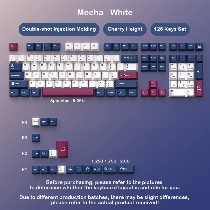 

DIY Mechanical Keyboard Keycap Mecha Color Scheme - White Double Shot PBT Cherry Keycap Set Key & Chron