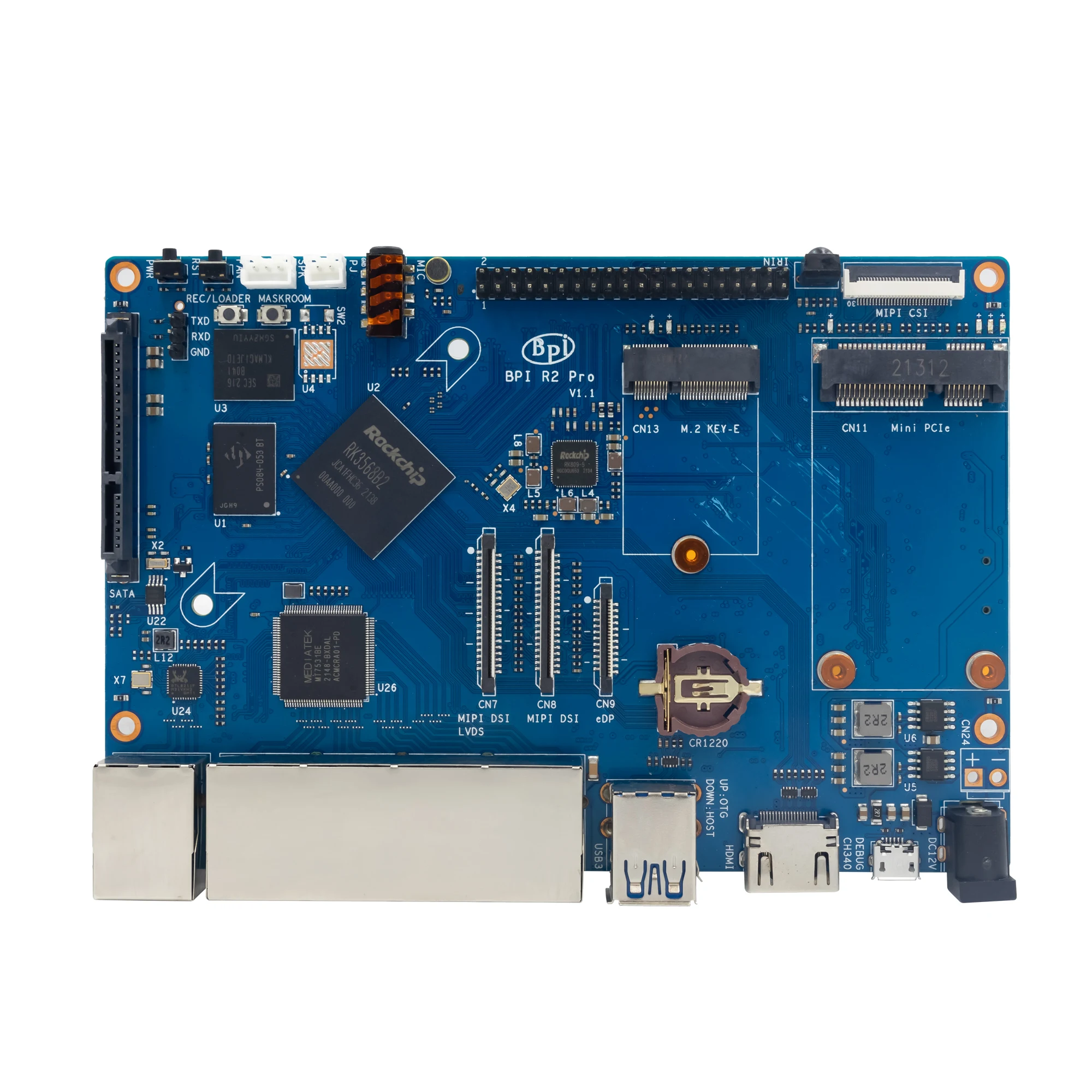 Imagem -03 - Banana pi Bpi-r2 Pro e Caixa de Metal Fonte de Alimentação Quad-core Arm Cortex-a55 Cpu 2g Lpddr4 Sdram Opensource Roteador Placa Demo