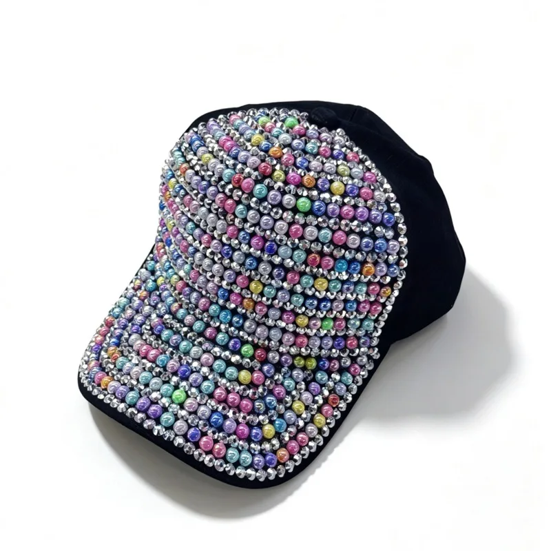 women spring summer colorful pearl rhinestone light luxury fashion baseball cap versatile street style sun hat for daily outdoor