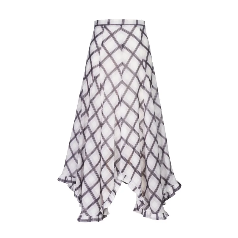 

Women's Skirt High Waist Plaid Boho Vacation Maxi Long Flowy A Line Irregular Asymmetric Summer