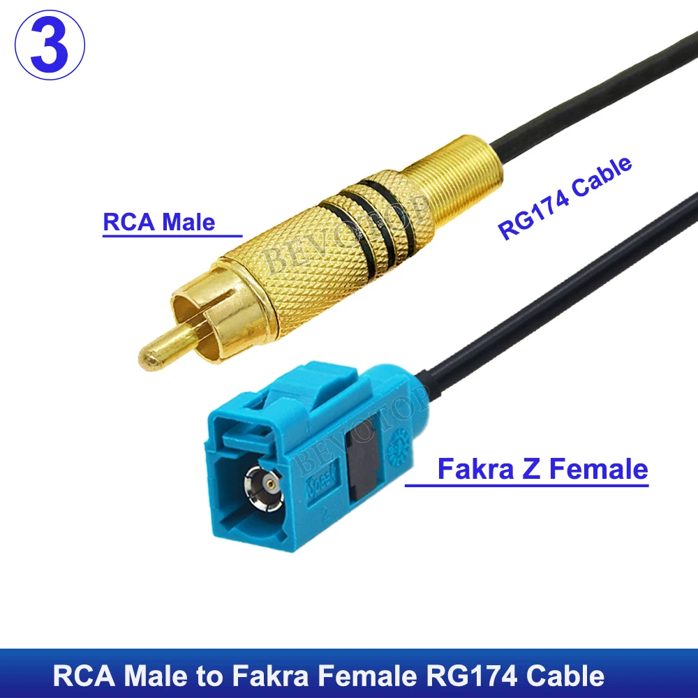 1Pcs RCA Male Plug to Fakra Z Male/Female Video Cable Adapter RG174 Pigtail Car Parking Reversing Rear View Camera Adapter Cable