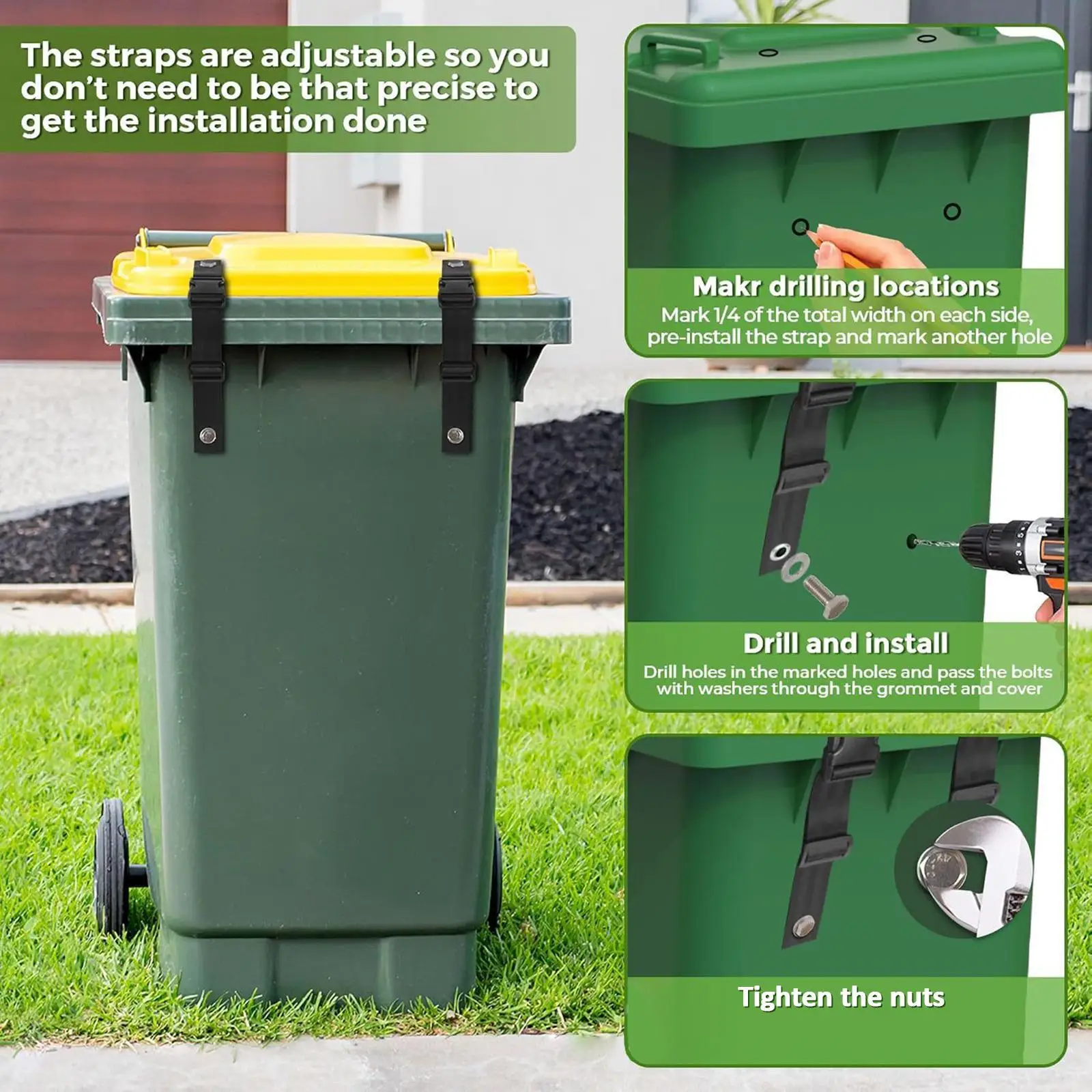 Picture 5: 2x Trash Can Lid Locks Straps for Animals Adjustable Kitchen Trash Bin Locks
