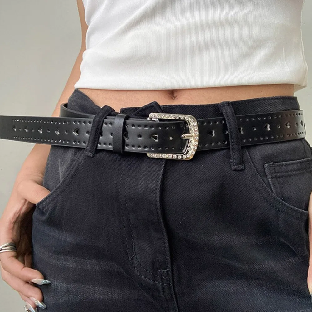 Sabuk Pinggang Berlian Imitasi Hati Cinta Dekorasi Celana Punk Y2K Sabuk Lebar Jeans Dekorasi Rok Aksesori Ikat Pinggang Kulit PU Pesta