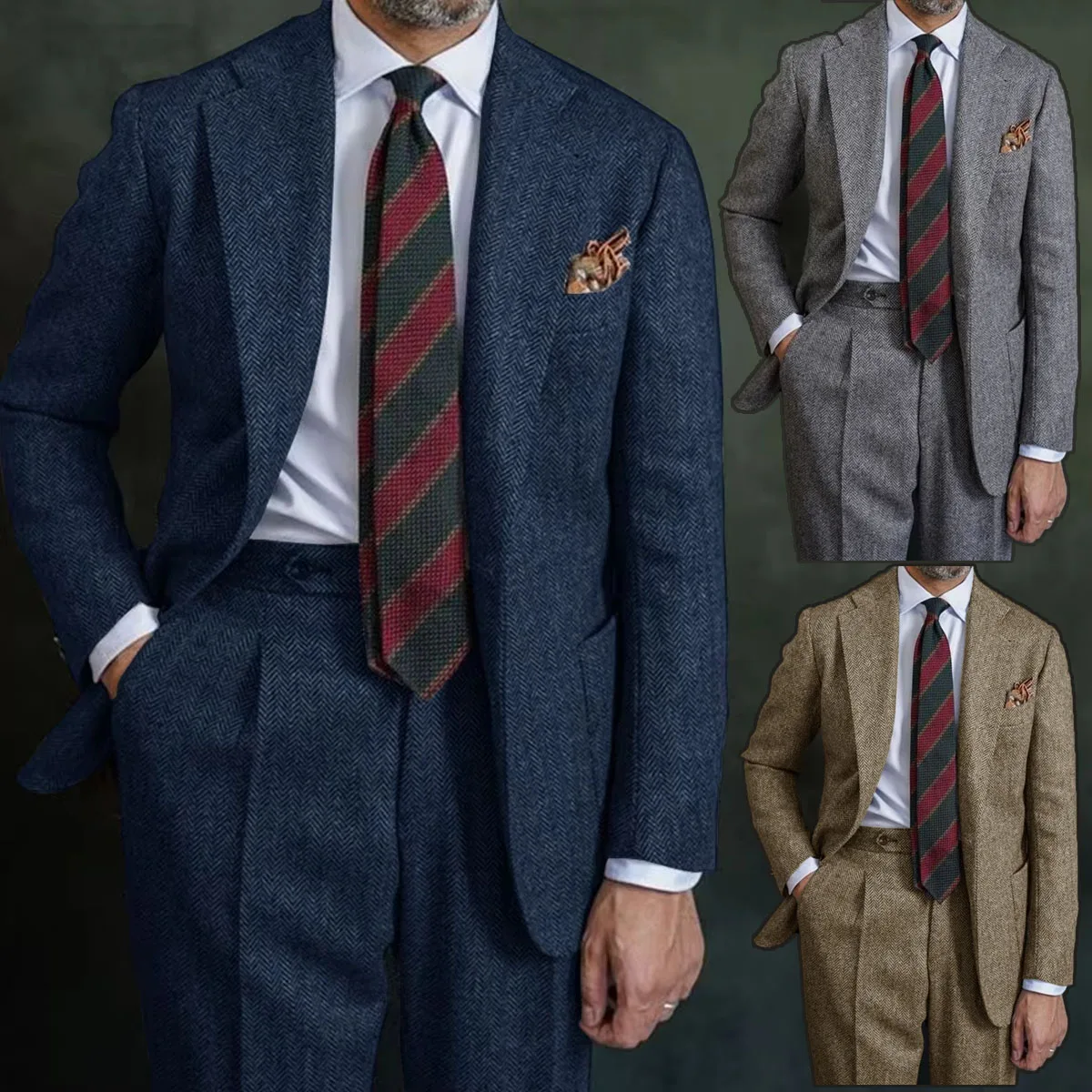 

Men's Herringbone Suit Two Piece Suit Elegant Men's Suit Blazers Pants Set Casual Suit Men's Clothing Men's Sport Coats Trousers