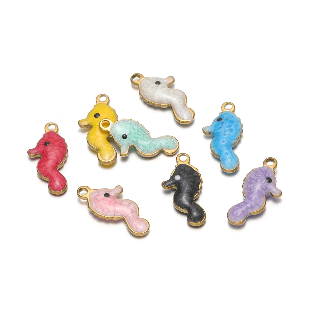

20Pcs/lot Stainless Steel Seahorse Pendants Double-sided Enamel Charms for DIY Cute Jewelry Bracelets Necklaces Crafts Supplies