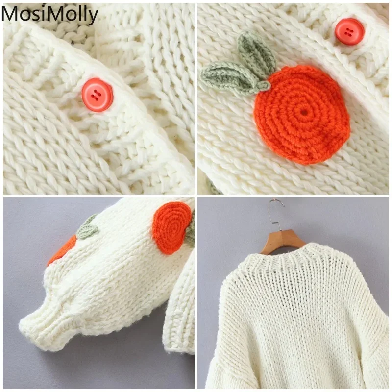 MosiMolly Handmade Orange Cardigan Sweater Knitting Cardigan Coats Knitting Orange Patchwork Sweater Jumper Pullovers 2022