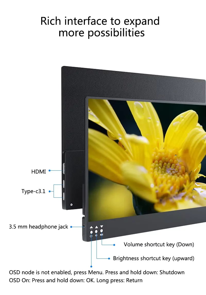 Monitor portatile da 13,3''4K 3840x2160 UHD IPS Display da gioco per computer per Mac Xbox Switch PS5 Telefono Raspberry Pi Laptop HDMI USB C