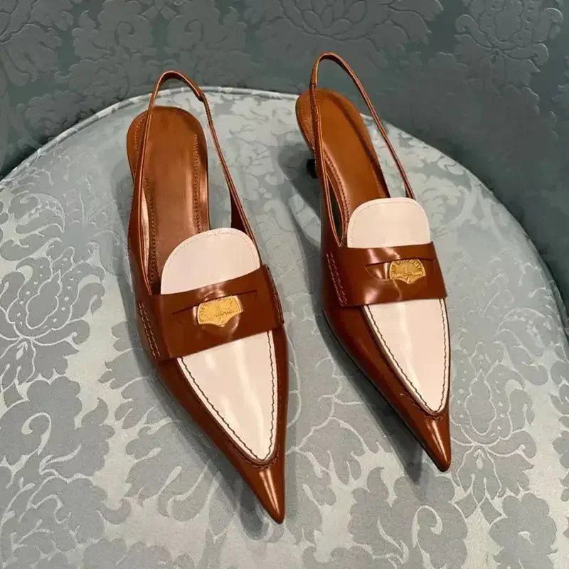 

2024, женская обувь на высоком каблуке, сандалии разных цветов на низком каблуке с металлическим декором, дизайнерская брендовая женская обувь в стиле ретро