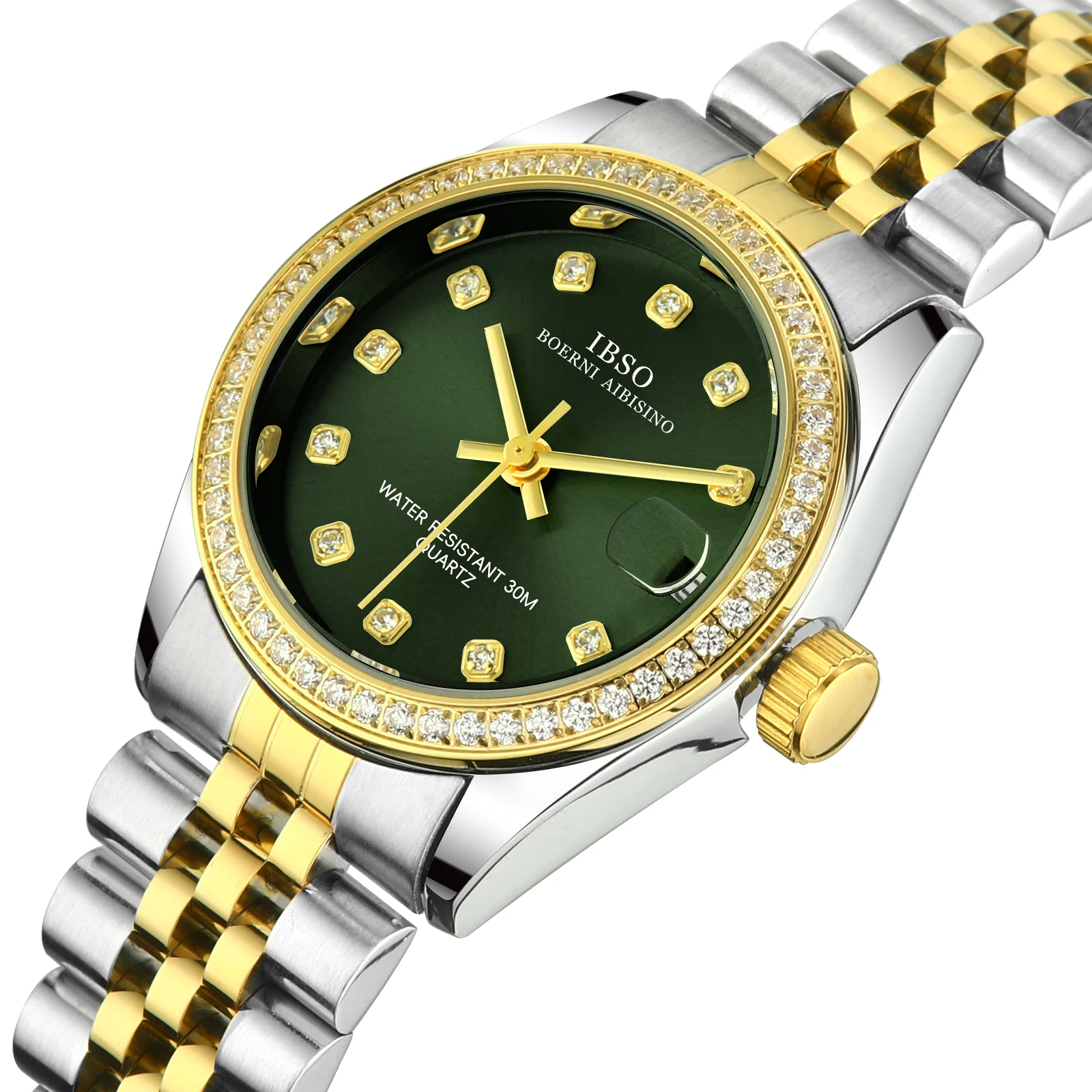 IBSO New Women Luxury Wristwatches Elegant Date Green Ladies Watch Japanese Movement Quartz Watch Stainless Steel Strap S1079