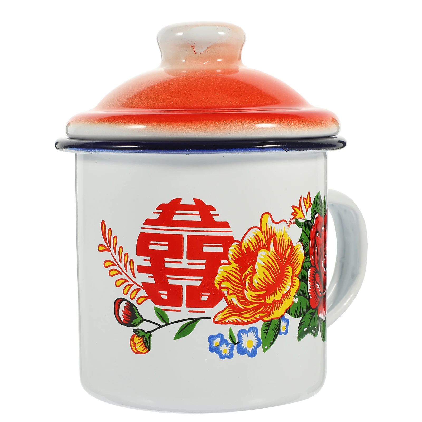 

Thickened Enamel Cup 350ml Retro Mug Lid for Coffee Tea Water Party Wedding GiftsVintage Style Ceramic Cups