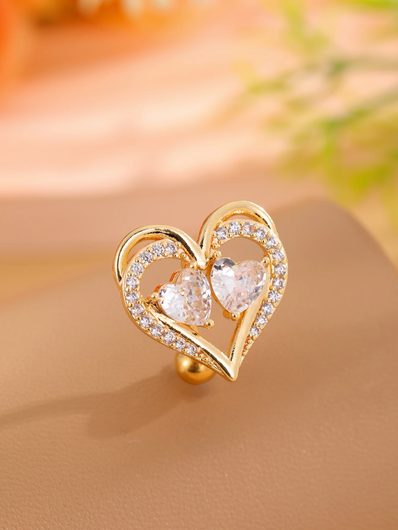 1 Stück Reverse Bar Herz Bauchnabelpiercing Nombril für Frauen Gold Rosa Kristall CZs Gebogene Bauchnabelpiercings Schmuck – Detail 12