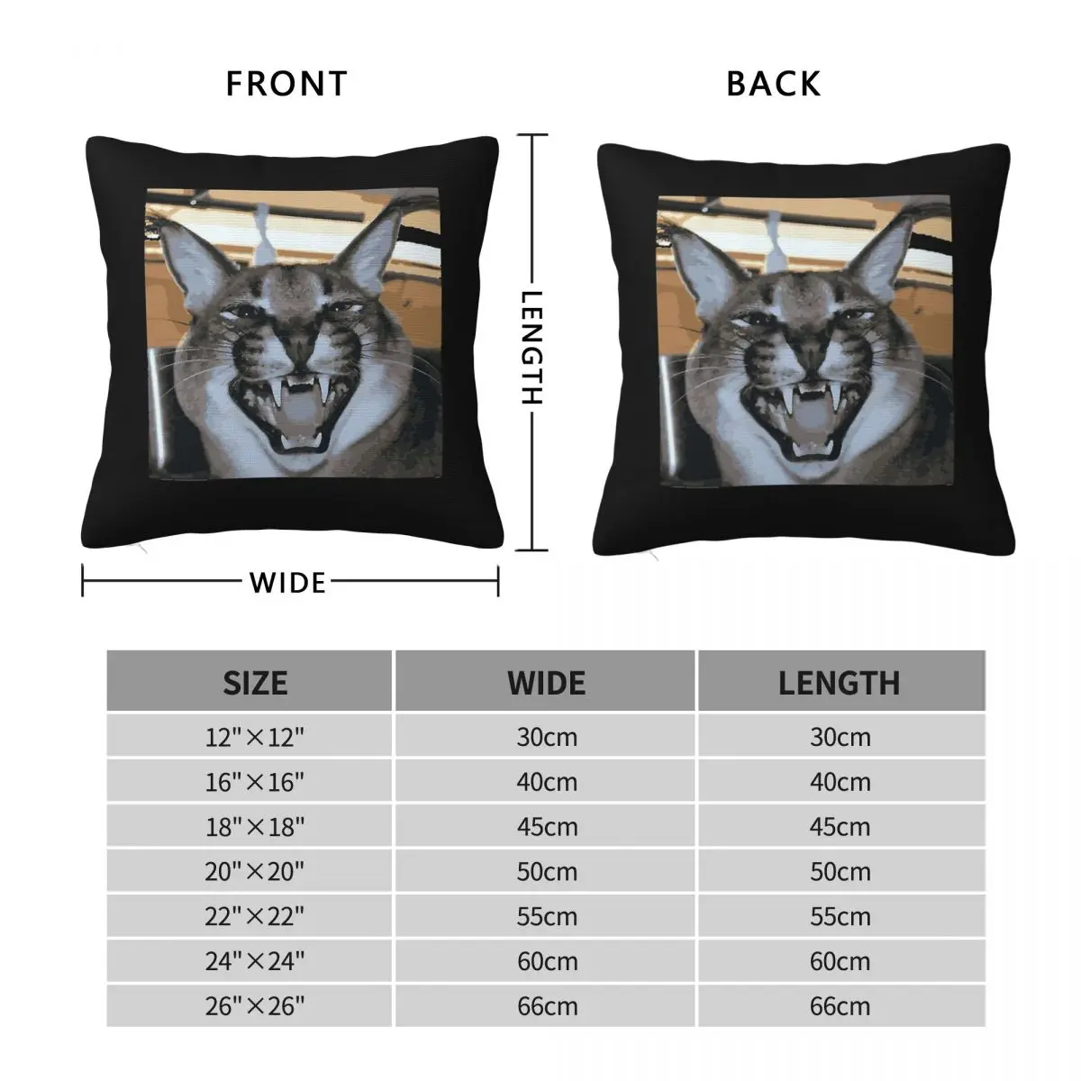 Funny Big Floppa Meme Cat Pillowcase Polyester Linen Velvet Printed Zip Decorative Throw Pillow Case Sofa Cushion Cover