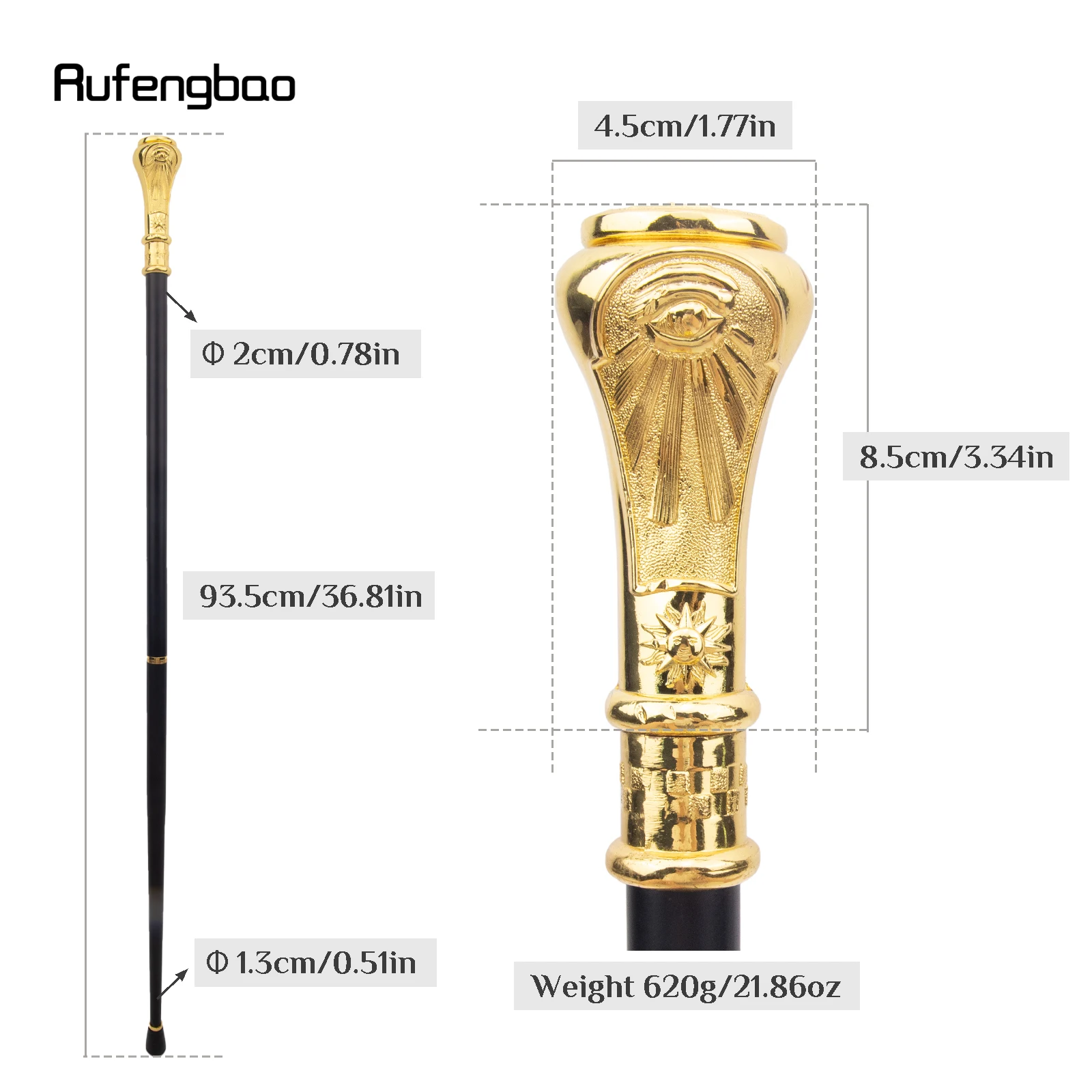 Golden Freemasonry Freemasons VG Totem Relief Walking Cane Fashion Walking Stick Gentleman Crosier Knob Walking Stick 93cm