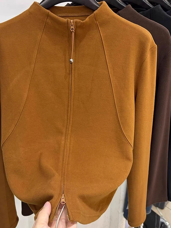 

plus Size Hoodie Women's Loose Long Sve Thermal Stand Collar Zipper Front Velvet Sweatirt Casual Comfortable Top