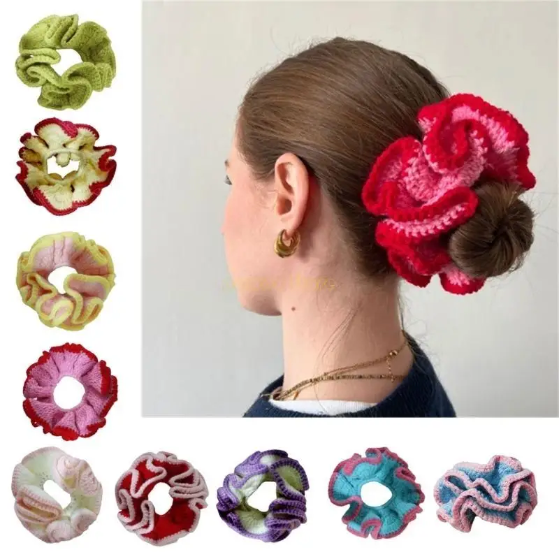 31bfトレンディなヘアアクセサリーコットンニットシュランシーカラーコントラストエラスティックバンド