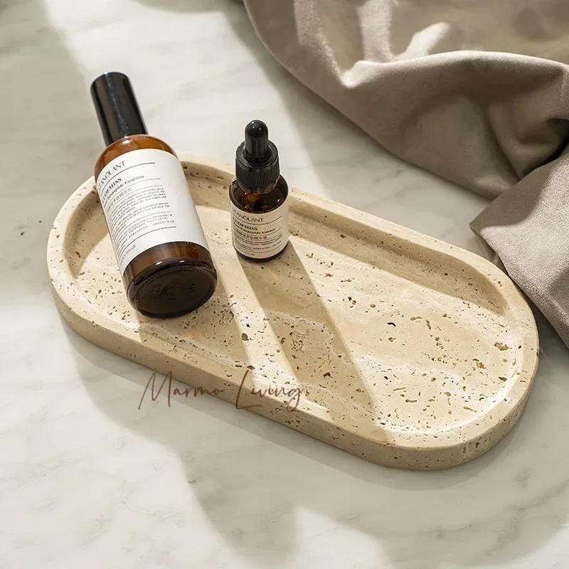 

Travertine Stone Tray for Bathroom Vanity Dresser and Kitchen Sink Luxury Marble Dish for Jewelry Makeup Perfume