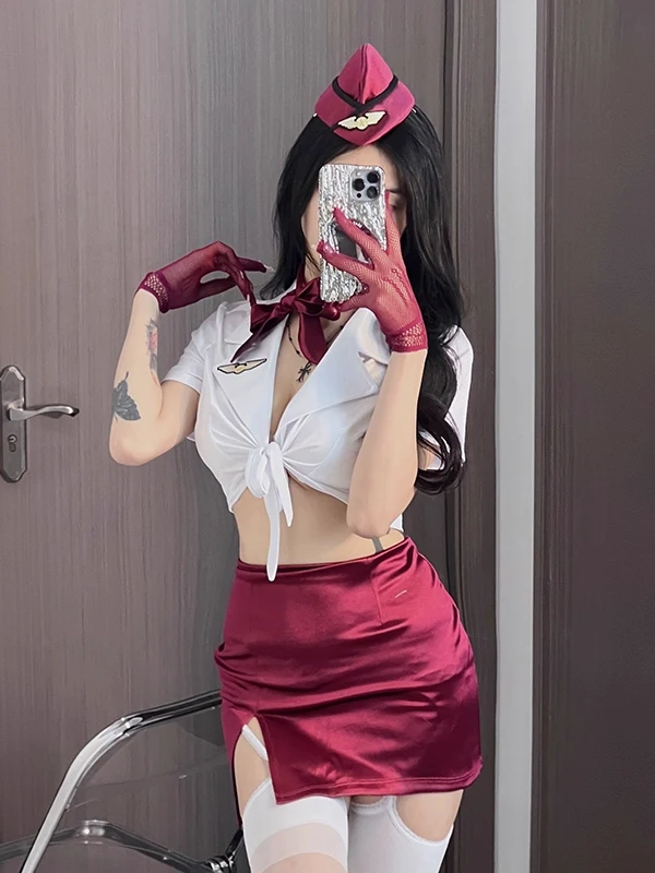 

Sexy orm Cosplay loween Air Steward Set OL Teacher ort Skirt Costume Polyester Fiber High Waist Spring Autumn Winter