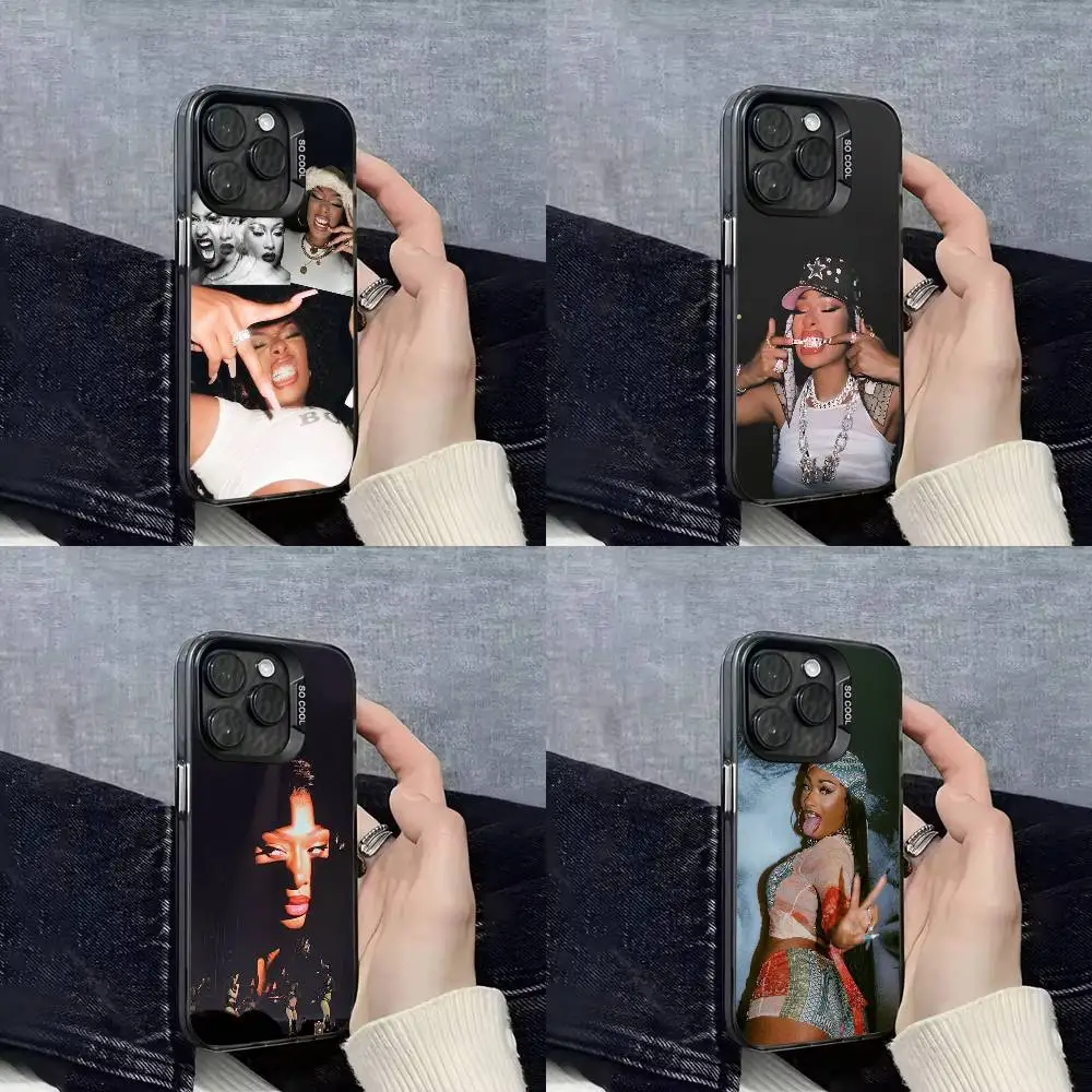 حافظة هاتف لهاتف آيفون 17,16,15,14,13,12,11,Pro,Max,Plus,E,SE4,Air,Mini Black IMD M-Megan Thee Stallion Cross Cover