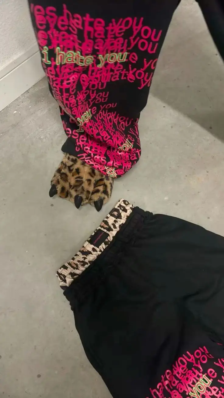 

Vintage double waist design casual street men pants hip-hop gothic harajuku loose pants Y2k leopard pattern sports pants