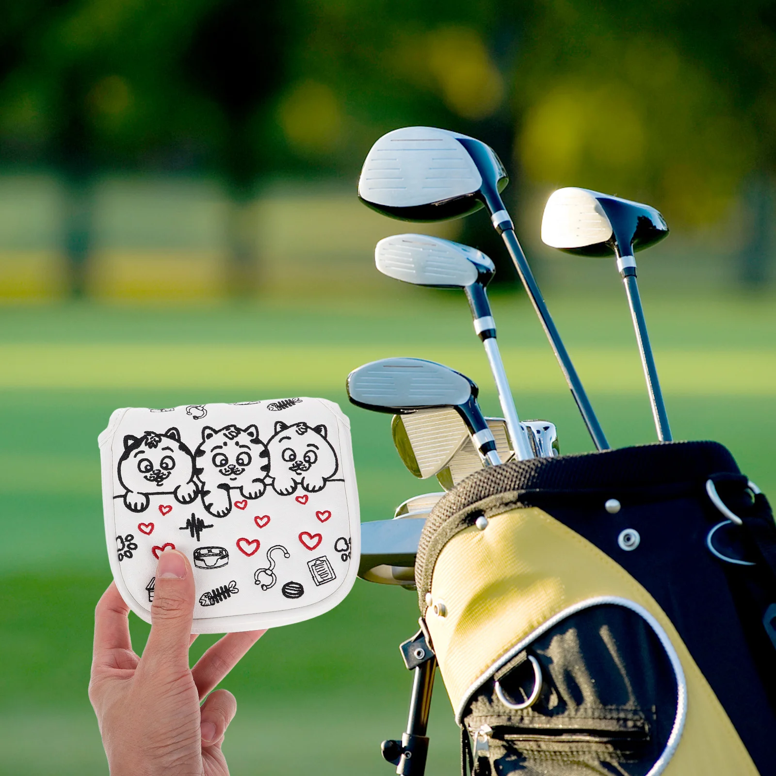 

Golf Headcovers Cute Cat Pattern PU Waterproof Mallet Putter Cover Universal Fit Golf Driver Protectors