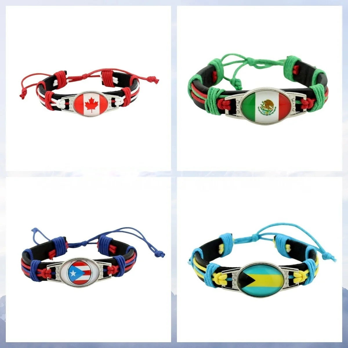 North American Tourism Commemorative American Mexican Flag Wax Rope Genuine Leather Weaving Bracelet