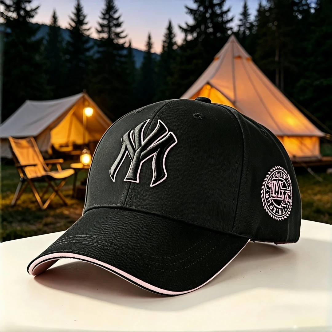 Street Style NY Embroidery Baseball Cap Curved Brim Snapback Hat Side Circular Logo Badge Adjustable Dad Hat Men Women Daily Out