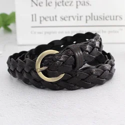 2.2cm wide Unisex Fashion Designer Weaving Belt Women And Men Leather braid Breathable Belt For Jeans