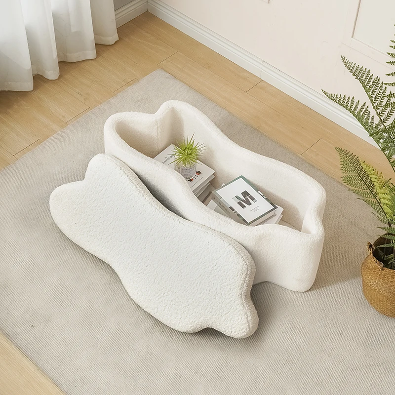 

Wabi-Sabi Entryway Cloud Bench — съемный пуфик в стиле бохо с акцентом из овчины, кремовая ткань для хранения обуви для дома/бутика