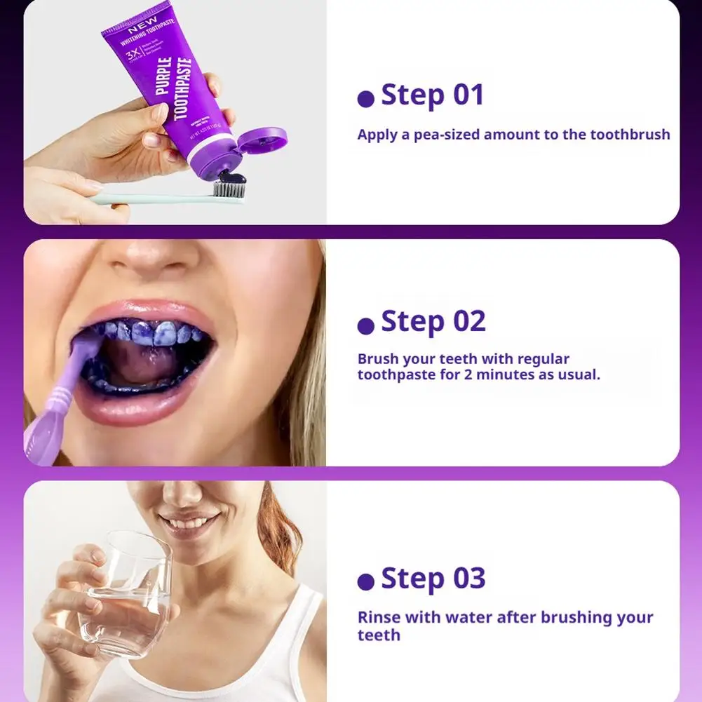 3倍の明るい白い歯磨き粉 ユニークなトーンアップ技術で欠陥をカバーし、歯の色を均一にします ミントフレーバー パープル歯磨き粉
