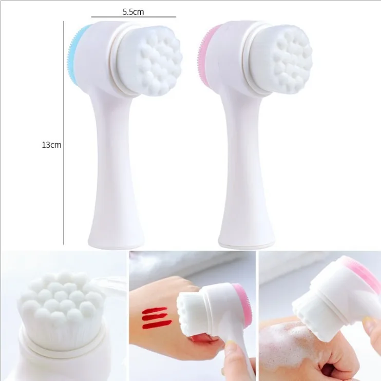 Mini Manual Facial Cleansing Brush Silicone Massage Face Brush Soft Bristles Double-Sided Handheld Cleaning Device Pore Cleaner