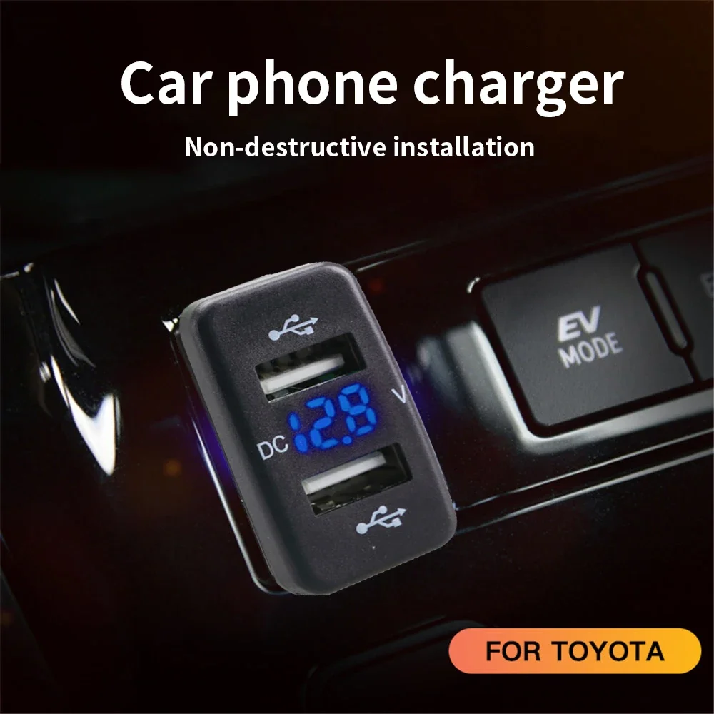 12-24V Car Charger Dual USB Ports Fast Charger Socket Apdater Car Quickly Charging with Voltmeter LED Display for Toyota